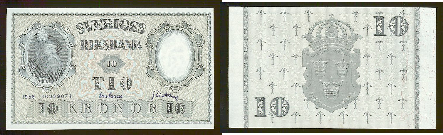 10 Kronor SUÈDE P.43f 1958 SUP+